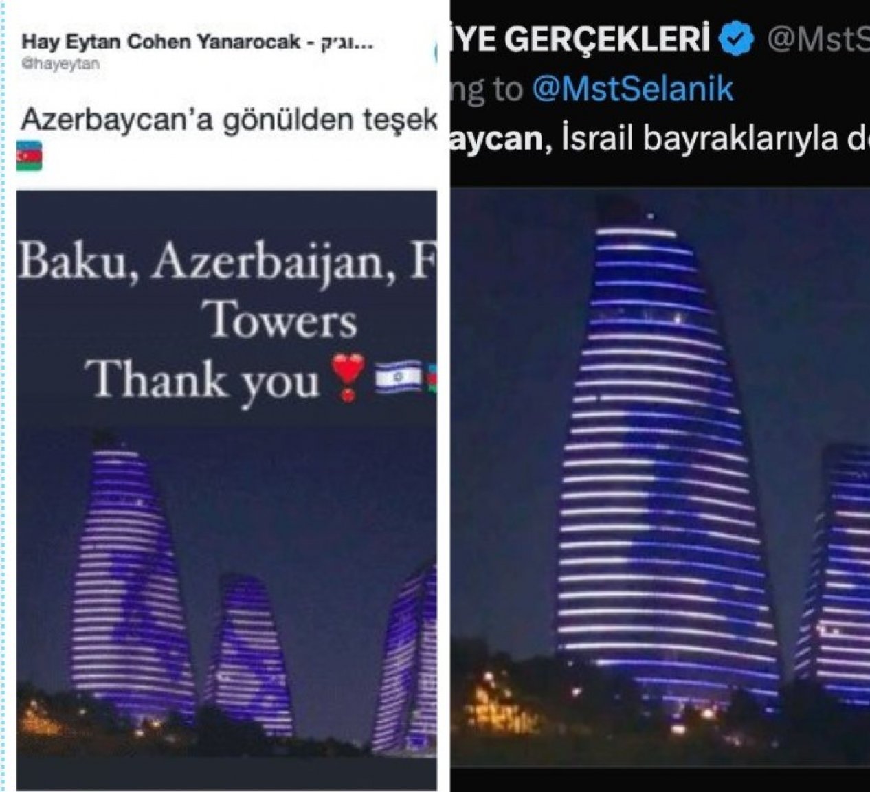 Why was “Flame Towers” illuminated in Israeli flag colors?