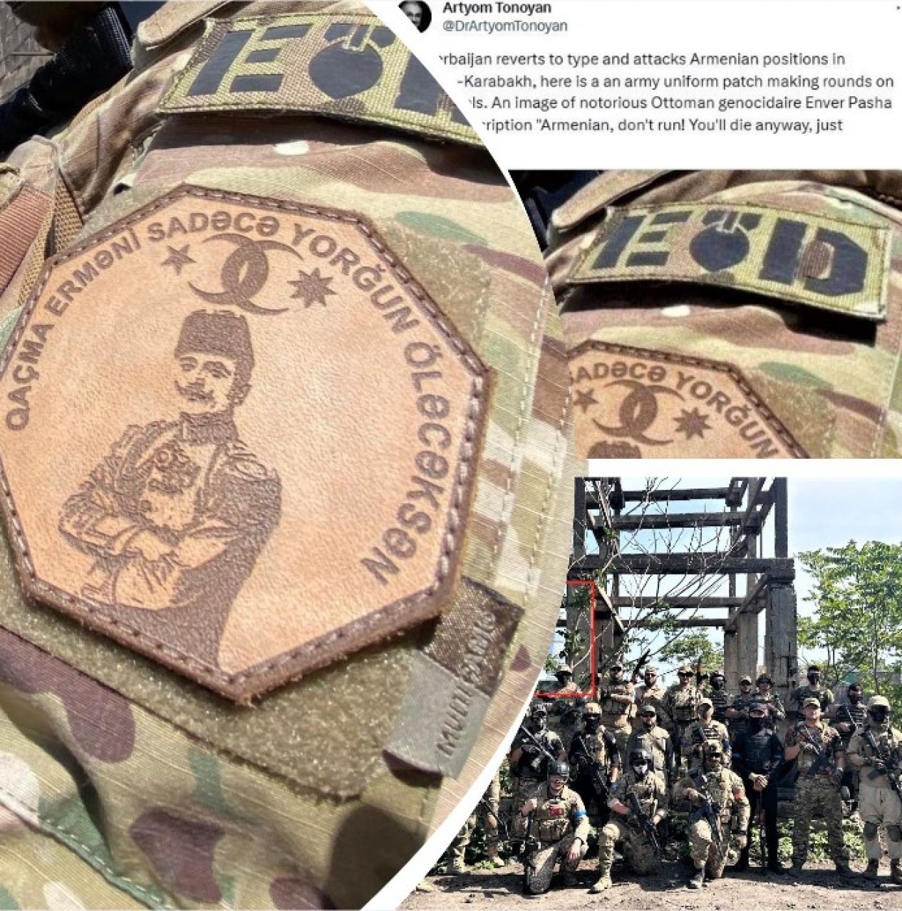 Azerbaycan askerlerinin saha üniformasında Enver Paşa'nın fotoğrafının yer aldığı peç ile ilgili resimler sahte mi?!