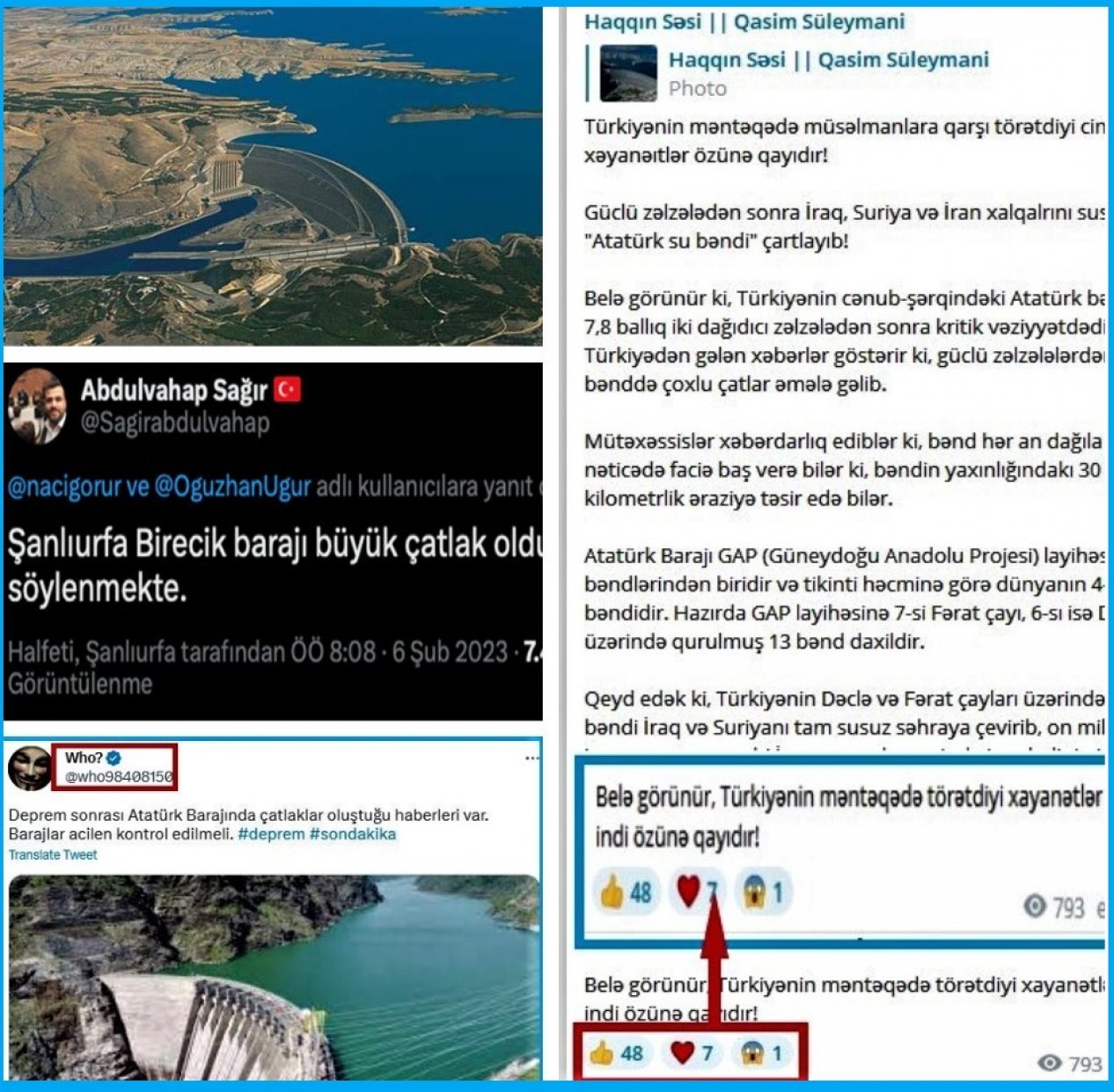 Утверждения о переполнении водохранилищ в районе землетрясения в Турции необоснованны