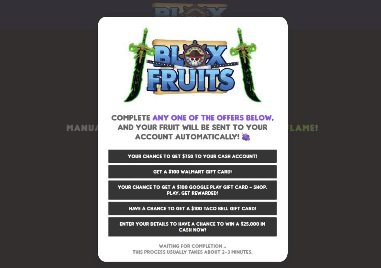 Фишинговый сайт, нацеленный на игроков Roblox