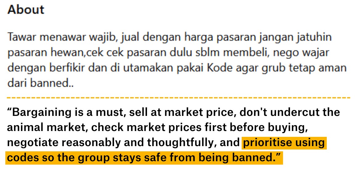 Screenshot of the group’s About description. Translated and annotated by Bellingcat.