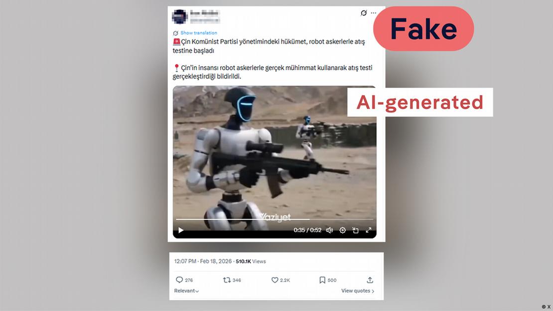 In many languages, such as Turkish shown here, the claim spread that the video shows a real military exercise in China