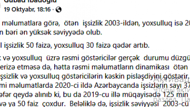Qubad İbadoğlunun işsizlik və yoxsulluğa dair natamam şərhinin analizi