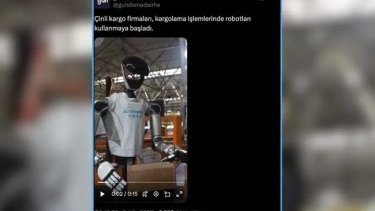 Çin'de kargolama işlemlerinde kullanılan insansı robotlar gerçek mi?